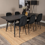 Zlatý rozkládací stůl - 180/220*85*H76 Černá dýha - Černé nohy - Mosazné detaily+Jídelní židle Polar Diamond - Černé nohy - Black Velvet_6