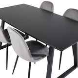 Inca Extentiontable - Černá deska / černá Nohy+Polar Jídelní Židle - Černé nohy / Světle šedá Velvet (ersätter 19902-885)_4