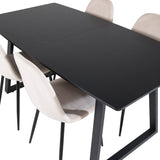 Inca Extentiontable - Černá horní deska / černé nohy + jídelní židle Polar - černé nohy / béžový samet (ersätter 19902-880)_4