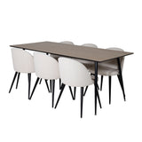 Jídelní stůl Silar - 180 cm - "Wood Look" melamin / černé nohy + sametová jídelní židle manšestr - béžová / černá_6