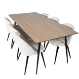 Jídelní stůl Silar - 180 cm - "Wood Look" melamin / černé nohy + sametová jídelní židle manšestr - béžová / černá_6