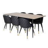 Jídelní stůl Silar - 180 cm - "Wood Look" melamin / černé nohy + sametová jídelní židle š. Stiches - PU - Black / Black_6