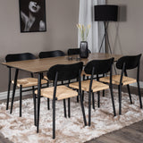 Jídelní stůl Silar - 180 cm - "Wood Look" melamin / černé nohy + jídelní židle Polly - černá / přírodní _6