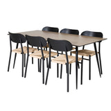 Jídelní stůl Silar - 180 cm - "Wood Look" melamin / černé nohy + jídelní židle Polly - černá / přírodní _6