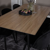 Jídelní stůl Silar - 180 cm - "Wood Look" melamin / černé nohy + sametová jídelní židle - černá / černá_6