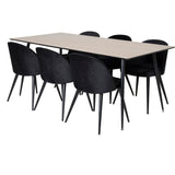 Jídelní stůl Silar - 180 cm - "Wood Look" melamin / černé nohy + sametová jídelní židle - černá / černá_6