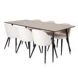 Jídelní stůl Silar - 180 cm - "Wood Look" melamin / černé nohy + sametová jídelní židle - béžová / černá_6