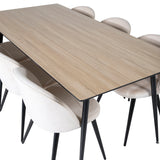 Jídelní stůl Silar - 180 cm - "Wood Look" melamin / černé nohy + sametová jídelní židle - béžová / černá_6