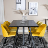 Jídelní stůl Marina - černá deska / černé nohy + sametová jídelní židle - žlutá / černá_6