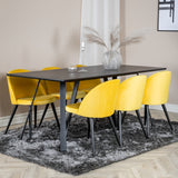 Jídelní stůl Marina - černá deska / černé nohy + sametová jídelní židle - žlutá / černá_6