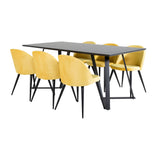 Jídelní stůl Marina - černá deska / černé nohy + sametová jídelní židle - žlutá / černá_6