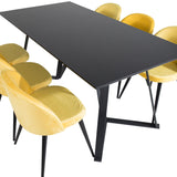 Jídelní stůl Marina - černá deska / černé nohy + sametová jídelní židle - žlutá / černá_6
