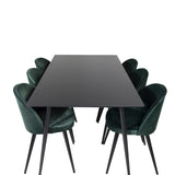 Jídelní stůl Silar - 180 cm - černý melamin / černé nohy + sametová jídelní židle - zelená / černá_6