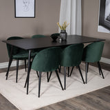 Jídelní stůl Silar - 180 cm - černý melamin / černé nohy + sametová jídelní židle - zelená / černá_6
