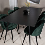 Jídelní stůl Silar - 180 cm - černý melamin / černé nohy + sametová jídelní židle - zelená / černá_6