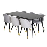 Jídelní stůl Silar - 180 cm - černý melamin / černé nohy + sametová jídelní židle mosaz - světle šedá / černá_6