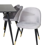 Jídelní stůl Silar - 180 cm - černý melamin / černé nohy + sametová jídelní židle mosaz - světle šedá / černá_6