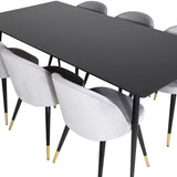 Jídelní stůl Silar - 180 cm - černý melamin / černé nohy + sametová jídelní židle mosaz - světle šedá / černá_6
