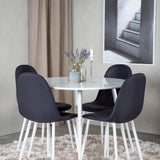 Kulatý stůl Plaza 100 cm - Bílá deska / Bílé nohy + Jídelní židle Polar - Bílé nohy - Černá Fabric_4