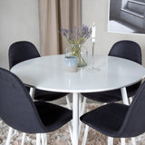Kulatý stůl Plaza 100 cm - Bílá deska / Bílé nohy + Jídelní židle Polar - Bílé nohy - Černá Fabric_4