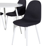 Kulatý stůl Plaza 100 cm - Bílá deska / Bílé nohy + Jídelní židle Polar - Bílé nohy - Černá Fabric_4