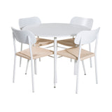 Kulatý stůl Plaza 100 cm - Bílá deska / Bílé nohy + Jídelní židle Polly - Bílá / Přírodní _4