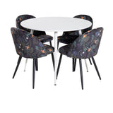 Plaza Kulatý stůl 100 cm - Bílá deska / Bílé nohy + Sametová jídelní židle - Black Flower fabric_4