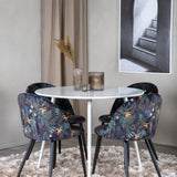Plaza Kulatý stůl 100 cm - Bílá deska / Bílé nohy + Sametová jídelní židle - Black Flower fabric_4