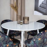 Plaza Kulatý stůl 100 cm - Bílá deska / Bílé nohy + Sametová jídelní židle - Black Flower fabric_4