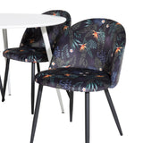 Plaza Kulatý stůl 100 cm - Bílá deska / Bílé nohy + Sametová jídelní židle - Black Flower fabric_4