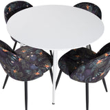 Plaza Kulatý stůl 100 cm - Bílá deska / Bílé nohy + Sametová jídelní židle - Black Flower fabric_4