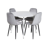 Kulatý stůl Plaza 100 cm - Bílá deska / Bílé nohy + Polar Diamond Jídelní židle - Černé nohy - Šedá Velvet_4