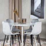 Kulatý stůl Plaza 100 cm - Bílá deska / Bílé nohy + Polar Diamond Jídelní židle - Černé nohy - Šedá Velvet_4