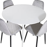 Kulatý stůl Plaza 100 cm - Bílá deska / Bílé nohy + Polar Diamond Jídelní židle - Černé nohy - Šedá Velvet_4