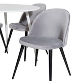 Kulatý stůl Plaza 100 cm - bílá deska / bílé nohy + sametová jídelní židle - světle šedá / černá_4