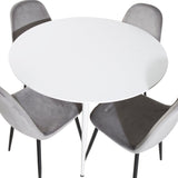 Kulatý stůl Plaza 100 cm - Bílá deska / Bílé nohy+jídelní židle Polar - Černé nohy / Světle šedá Velvet (ersätter 19902-885)_4
