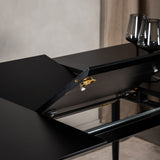 Prodlužovací stůl Silar – černý melamin/černé nohy+jídelní židle Gemma – černé nohy – černá látka_4