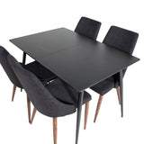 Prodlužovací stůl Silar - černý melamin / černé nohy+jídelní židle Leone - nohy z ořechového dřeva - černá látka_4