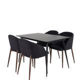 Prodlužovací stůl Silar – černý melamin/černé nohy+oblouková jídelní židle – ořechové nohy – černá látka_4