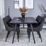Elegantní roztahovací černá kartáčovaná – 195*95+jídelní židle Plaza – černé nohy – černá látka_6