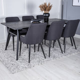 Elegantní roztahovací černá kartáčovaná – 195*95+jídelní židle Plaza – černé nohy – černá látka_6