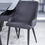 Elegantní roztahovací černá kartáčovaná – 195*95+jídelní židle Plaza – černé nohy – černá látka_6
