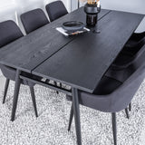 Elegantní roztahovací černá kartáčovaná – 195*95+jídelní židle Plaza – černé nohy – černá látka_6