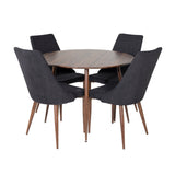 Plaza Kulatý stůl 100 cm - Ořechová deska - Ořechové nohy+Jídelní židle Leon - Ořechové nohy - Černá Fabric_4