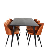 Jídelní stůl Dipp - 180*90cm - Černá dýha / celé černé nohy + Sametová jídelní židle - Oranžová / Černá_6