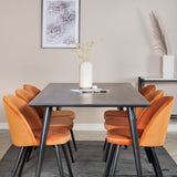 Jídelní stůl Dipp - 180*90cm - Černá dýha / celé černé nohy + Sametová jídelní židle - Oranžová / Černá_6