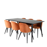 Jídelní stůl Dipp - 180*90cm - Černá dýha / celé černé nohy + Sametová jídelní židle - Oranžová / Černá_6