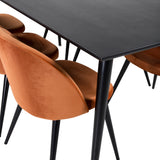 Jídelní stůl Dipp - 180*90cm - Černá dýha / celé černé nohy + Sametová jídelní židle - Oranžová / Černá_6