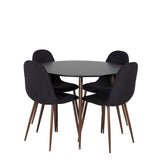 Kulatý stůl Plaza 100 cm - Černá deska - Ořechové nohy+Jídelní židle Polar - Ořechové nohy - Černá Fabric_4