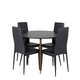 Plaza Kulatý stůl 100 cm - Černá deska - Ořechové nohy+Slim High Back Jídelní židle - Černé nohy - Černá PU_4